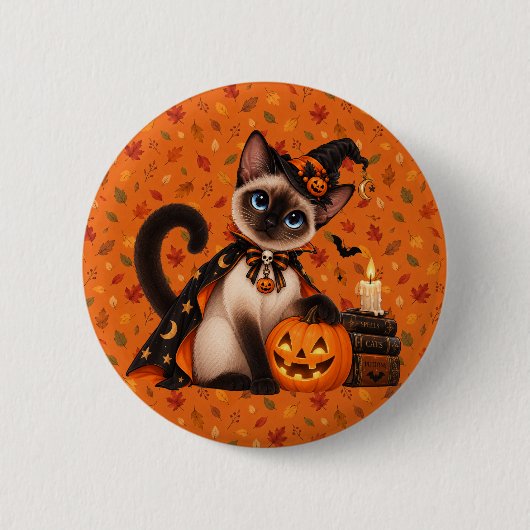 Cute Siamese Cat Witch Halloween Ronde Button 5,7 Cm (Voorkant)
