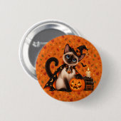 Cute Siamese Cat Witch Halloween Ronde Button 5,7 Cm (Voorkant /achterkant)