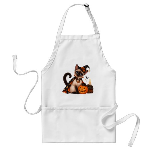 Cute Siamese Cat Witch Halloween Standaard Schort (Voorkant)