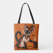 Cute Siamese Cat Witch Halloween Tote Bag (Achterkant)