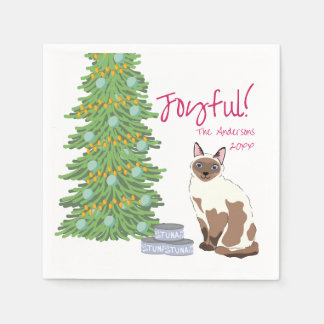 Cute Siamese Cat with Tuna Christmas Joyful Servet