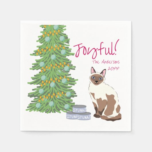 Cute Siamese Cat with Tuna Christmas Joyful Servet (Voorkant)