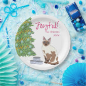 Cute Siamese Cat with Tuna Joyful Christmas Papieren Bordje (Feest)