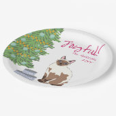 Cute Siamese Cat with Tuna Joyful Christmas Papieren Bordje (Gekanteld)
