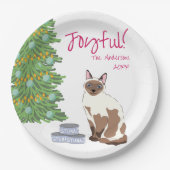 Cute Siamese Cat with Tuna Joyful Christmas Papieren Bordje (Voorkant)