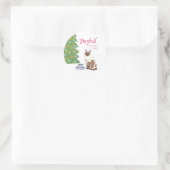 Cute Siamese Cat with Tuna Joyful Christmas  Ronde Sticker (Tas)