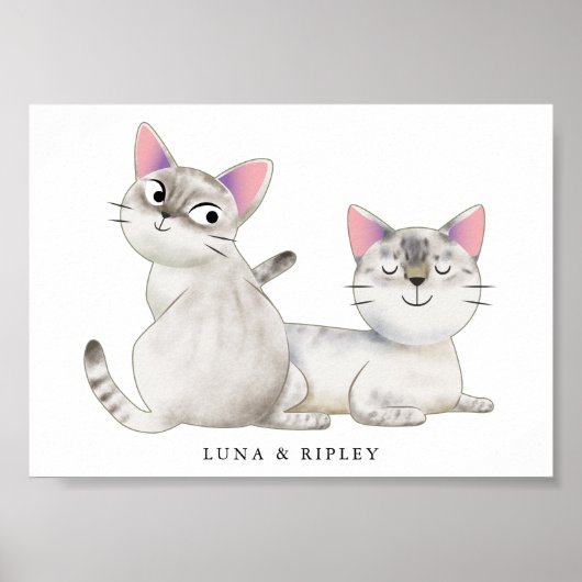Cute Siamese Cats Illustration met Name Poster (Voorkant)