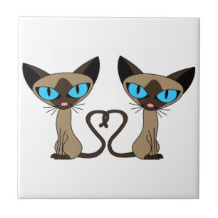 Cute Siamese Cats Tail Heart Tegeltje