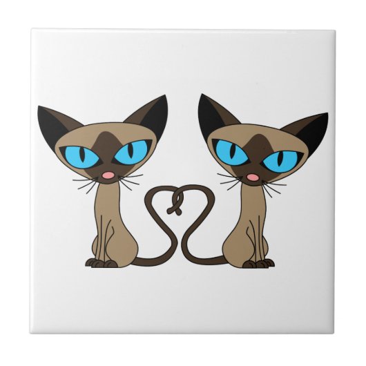 Cute Siamese Cats Tail Heart Tegeltje (Voorkant)