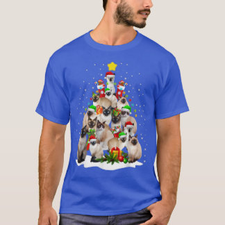 Cute Siamese Cats Tree Merry Christmas Cat Lover T-shirt