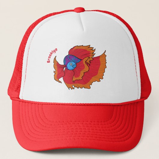 Cute Siamese fighting fish betta cartoon Trucker Pet (Voorkant)
