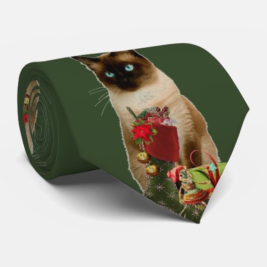 Cute Siamese Kat Kerst Knoop Stropdas (Opgerold)