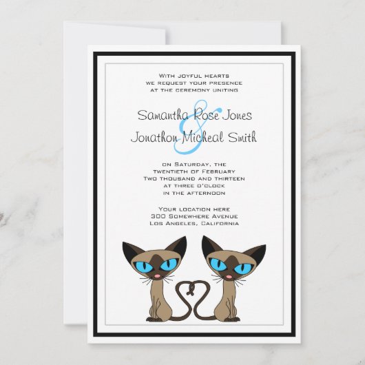 Cute Siamese Katten Tail Heart Weddenschap Kaart (Voorkant)