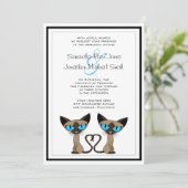 Cute Siamese Katten Tail Heart Weddenschap Kaart (Staand voorkant)