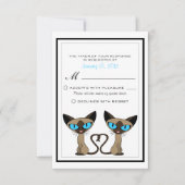Cute Siamese Katten Tail Heart Wedding RSVP (Voorkant)