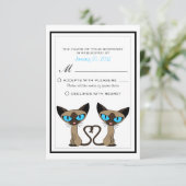 Cute Siamese Katten Tail Heart Wedding RSVP (Staand voorkant)