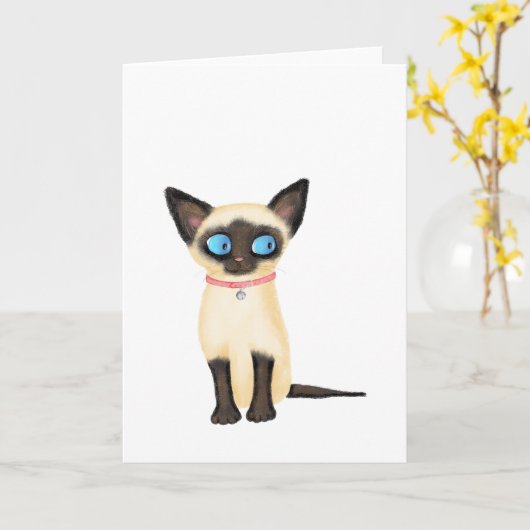 Cute Siamese kitten blanco groetkaart Kaart (Gele Bloem)