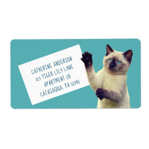 Cute Siamese Kitten Blauwgroen Blauw Groot Etiket