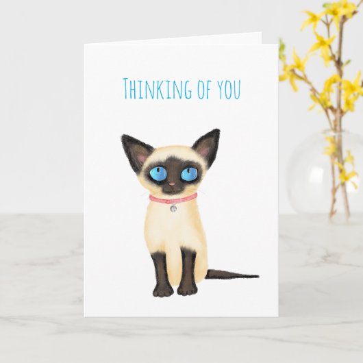 Cute Siamese kitten denkt aan je kaart (Gele Bloem)