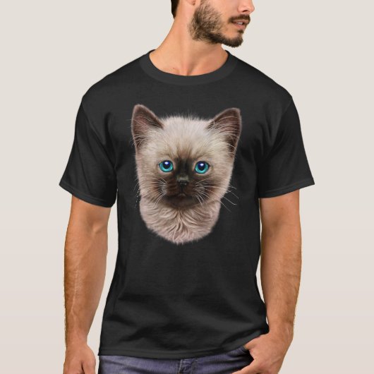 Cute Siamese Kitten, Fluffy Cat Face T-shirt (Voorkant)