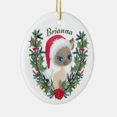 Cute Siamese Kitten Kerstmis Wreath Keramisch Ornament (Rechts)