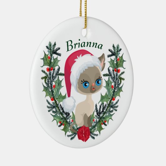 Cute Siamese Kitten Kerstmis Wreath Keramisch Ornament (Rechts)