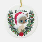 Cute Siamese Kitten Kerstmis Wreath Keramisch Ornament (Voorkant)