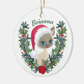 Cute Siamese Kitten Kerstmis Wreath Keramisch Ornament (Links)
