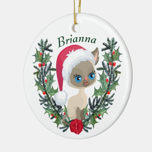 Cute Siamese Kitten Kerstmis Wreath Keramisch Ornament (Links)