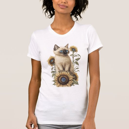 CUTE SIAMESE KITTEN MET GEEL ZONNEN T-SHIRT (Voorkant)