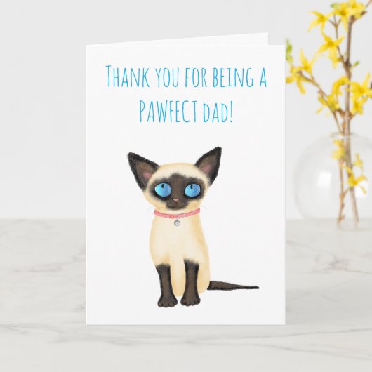 Cute Siamese kitten-Vaderdag van de kat Kaart (Gele Bloem)