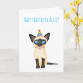 Cute Siamese kitten verjaardagskaart Kaart (Gele Bloem)