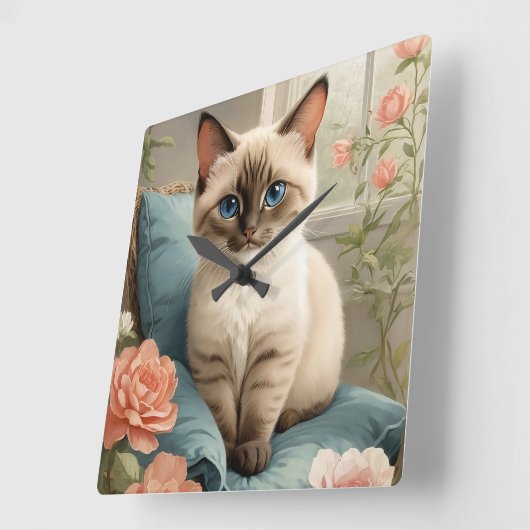 Cute Siamese Kitten Vierkante Klok (Hoek)