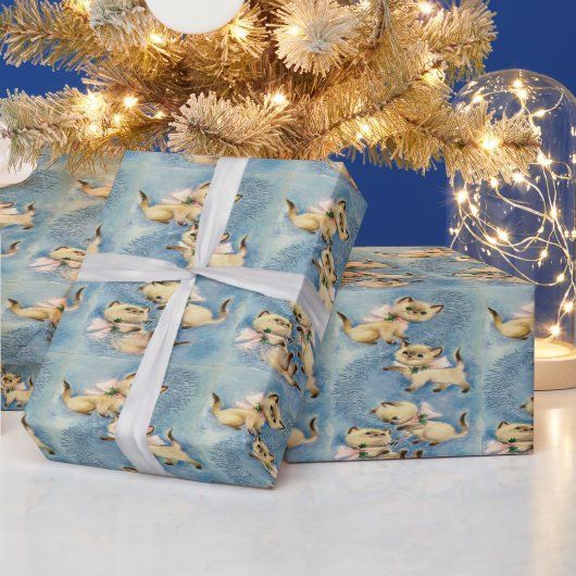 Cute Siamese Kittens Mid Century Modern Cadeaupapier (Feestdagen)