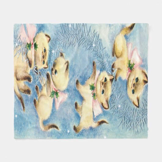 Cute Siamese Kittens Pink Bows Holly Fleece Deken (Voorkant (Horizontaal))