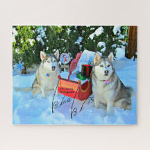 Cute Siberian Huskies Kerstmis Puzzle