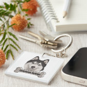 Cute Siberian Huskies Waterverf Pet Dog Sleutelhanger (Voorkant Rechts)
