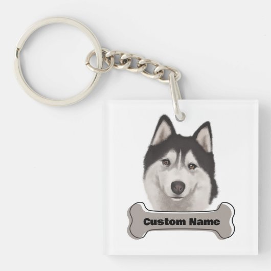 Cute Siberian Huskies Waterverf Pet Dog Sleutelhanger (voorkant)