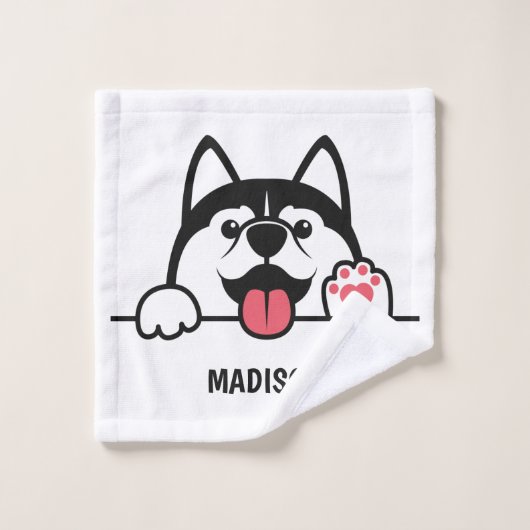 Cute Siberian Husky, aangepaste handdoekset Bad Handdoek (Wasdoekje)