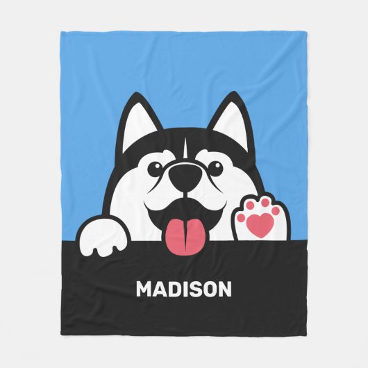 Cute Siberian Husky, aangepaste naam en kleur Fleece Deken (Voorkant)