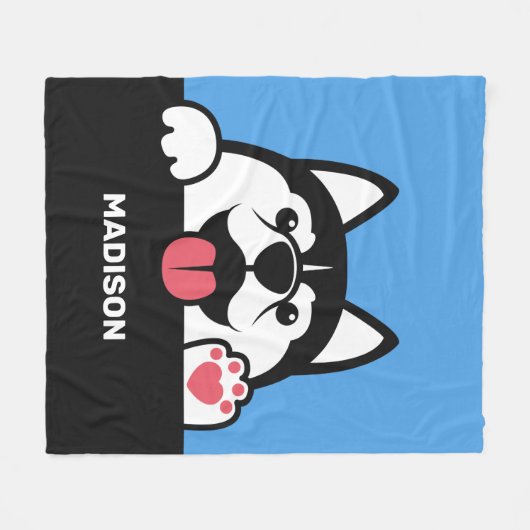 Cute Siberian Husky, aangepaste naam en kleur Fleece Deken (Voorkant (Horizontaal))