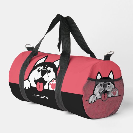 Cute Siberian Husky, aangepaste naam en kleur Plunjezak (Rechterhoek)
