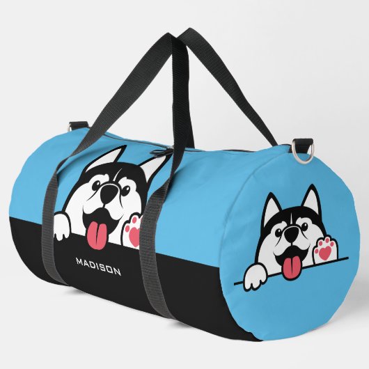Cute Siberian Husky, aangepaste naam en kleur Plunjezak (Linkerhoek)