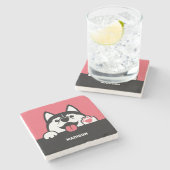 Cute Siberian Husky, aangepaste naam en kleur Stenen Onderzetter (Zijkant)