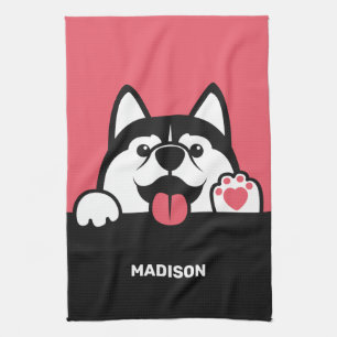 Cute Siberian Husky, aangepaste naam en kleur Theedoek