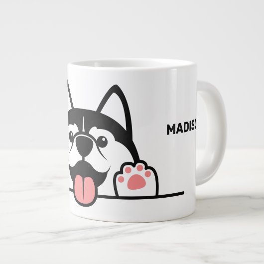 Cute Siberian Husky, aangepaste naam en tekst Grote Koffiekop (Voorkant rechts)