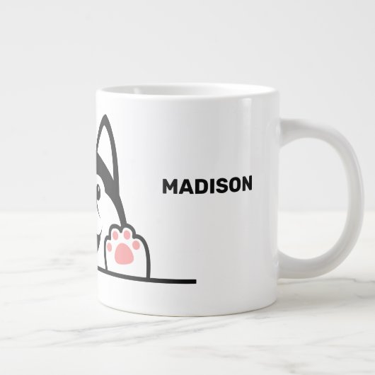 Cute Siberian Husky, aangepaste naam en tekst Grote Koffiekop (Rechts)