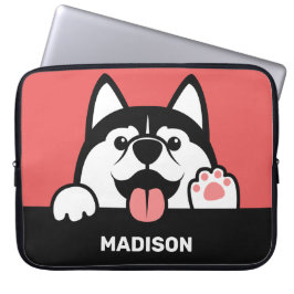 Cute Siberian Husky, aangepaste naam laptophoes Laptop Sleeve