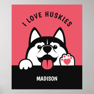 Cute Siberian Husky aangepaste tekst en kleuren-Po Poster