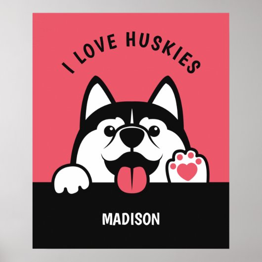 Cute Siberian Husky aangepaste tekst en kleuren-Po Poster (Voorkant)